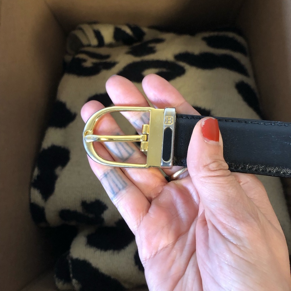 Vintage Bally Black Leather Belt with Gold Buckle